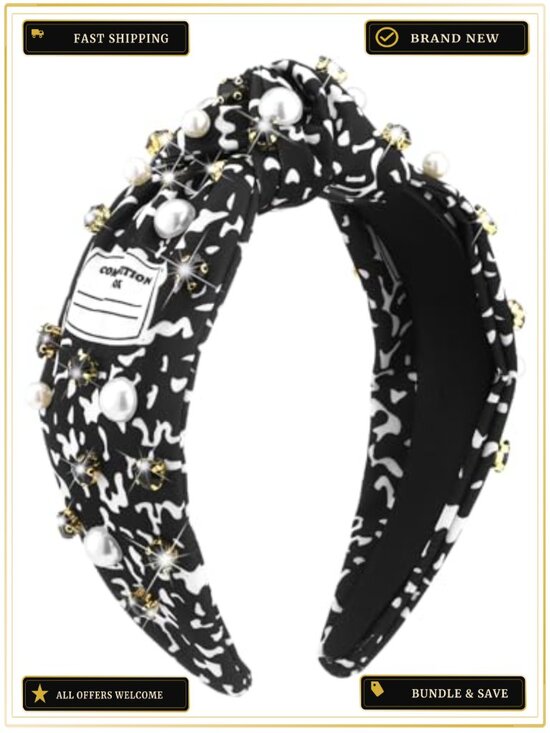 Composition Notebook Teacher Headband with Pearl Crystals | Knotted Polyester
